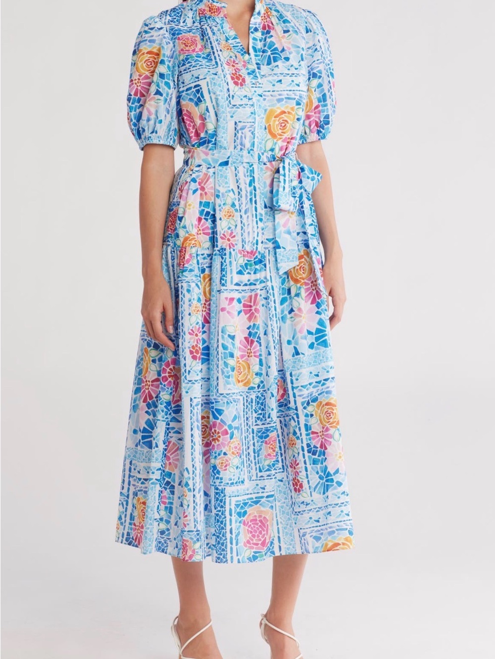 Donna Ricco Blue Floral Mosaic Midi Dress NWT